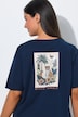 T-shirt long à motif tropical, col en V et manches courtes