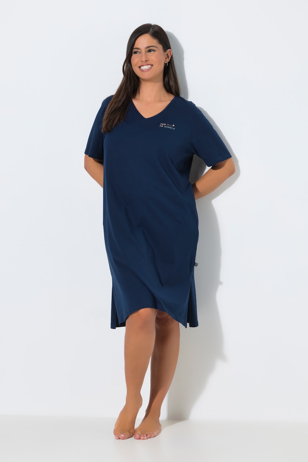 Bigshirt, Tropical-Motiv, V-Ausschnitt, Halbarm