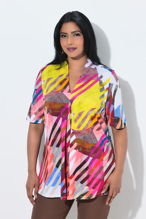 Slinky shirt, strepen, A-lijn, kelkkraag, korte mouw