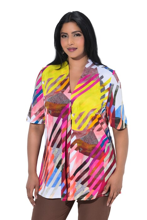 Slinky-Shirt, Streifen, A-Linie, Kelchkragen, Halbarm