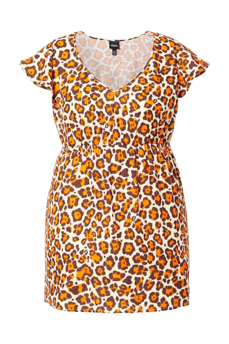 Halenka, leopardí vzor, volánky, áčkový střih, V výstřih, bez rukávů