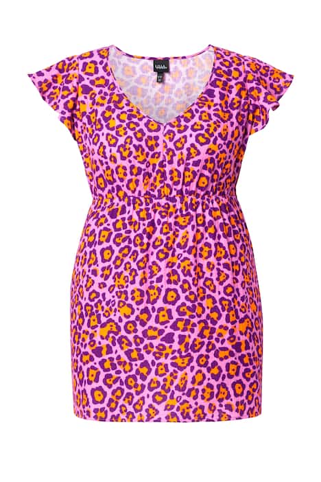 Halenka, leopardí vzor, volánky, áčkový střih, V výstřih, bez rukávů