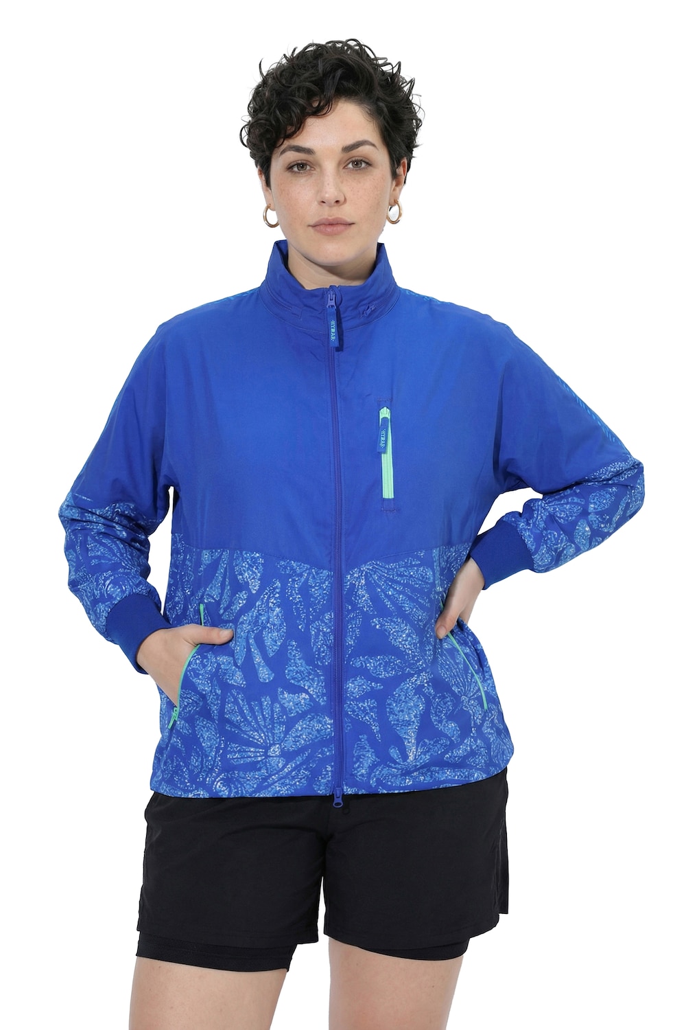 Stora storlekar Friluftsjacka med polokrage, Dam, blå, storlek: 50/52, Polyester, Ulla Popken