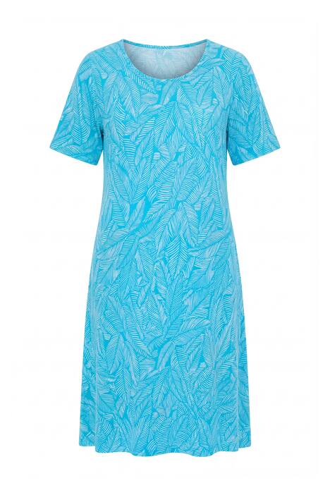 Žerzejové šaty, listy, áčkový střih, kulatý výstřih, polodlouhý rukáv