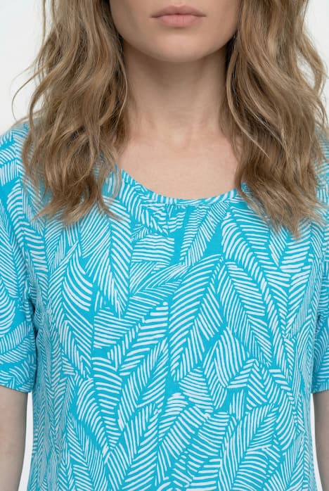 Jerseykleid, Blätter, A-Linie, Rundhals, Halbarm