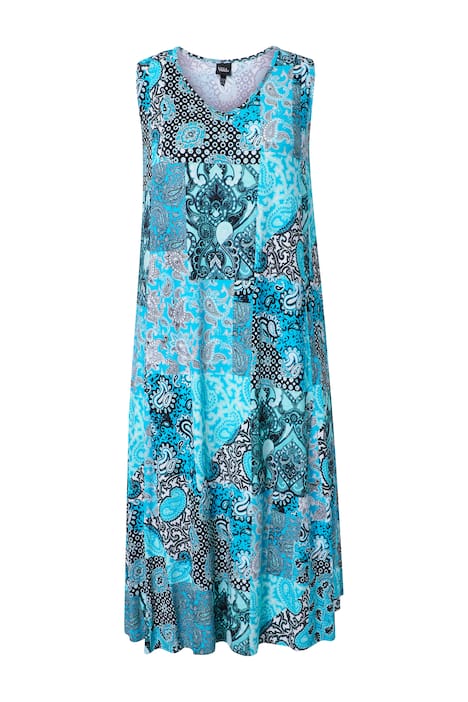 Maxi šaty, patchworkový vzor, áčkový střih, V výstřih, bez rukávů