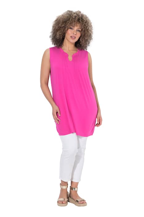 Dlouhý top, záhyby, stojáček, V výstřih, bez rukávů