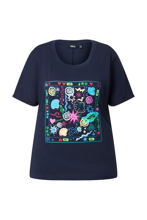 Tričko, potisk s motivem mušlí, volný střih, kulatý výstřih, polodlouhý rukáv