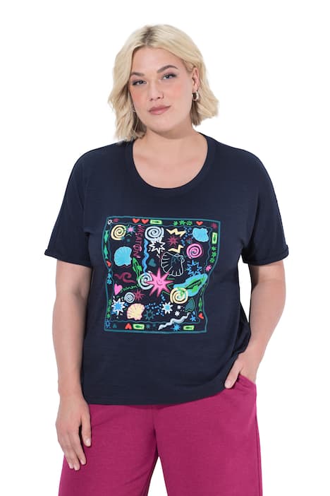 Tričko, potisk s motivem mušlí, volný střih, kulatý výstřih, polodlouhý rukáv