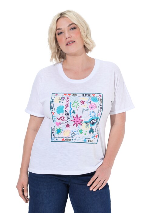 Tričko, potisk s motivem mušlí, volný střih, kulatý výstřih, polodlouhý rukáv