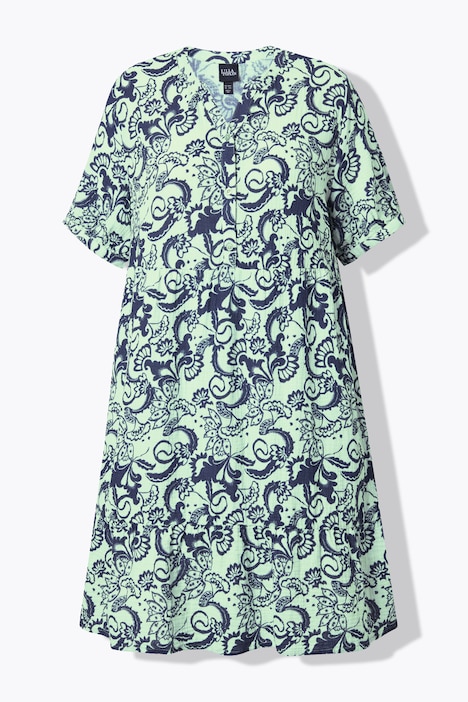 Mousseline jurk, A-lijn, tuniekhalslijn, korte mouwen