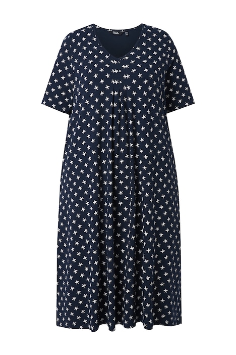 Midi šaty, vzor hvězd, V výstřih, polo rukávy, kapsy