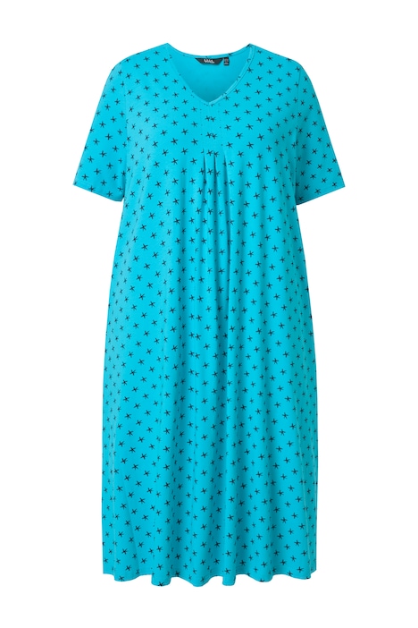 Midi šaty, vzor hvězd, V výstřih, polo rukávy, kapsy