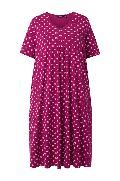 Midi šaty, vzor hvězd, V výstřih, polo rukávy, kapsy