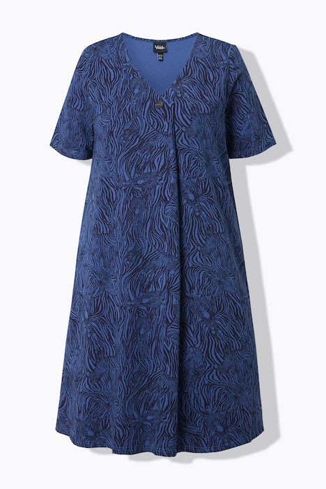 Kleid, Animalmuster, A-Linie, V-Ausschnitt, Halbarm