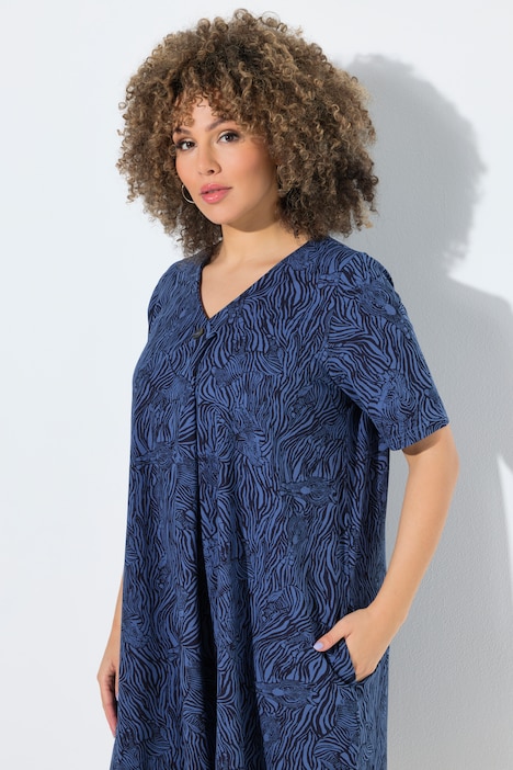Kleid, Animalmuster, A-Linie, V-Ausschnitt, Halbarm