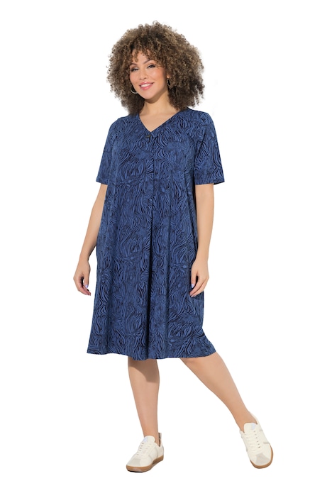 Šaty, zebří vzor, áčkový střih, V výstřih, polo rukávy