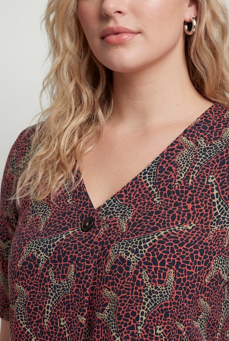 Kleid, Animalmuster, A-Linie, V-Ausschnitt, Halbarm