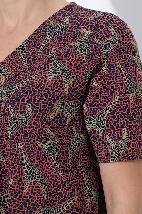 Kleid, Animalmuster, A-Linie, V-Ausschnitt, Halbarm