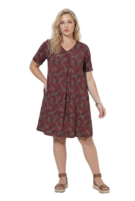 Šaty, zebří vzor, áčkový střih, V výstřih, polo rukávy