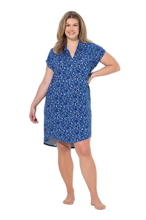 Noční košile, leopardí vzor, košilový límec, polodlouhý rukáv