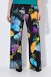 Pantalon slinky, motif ginkgo, plis, taille élastiquée