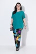 Pantalon slinky, motif ginkgo, plis, taille élastiquée