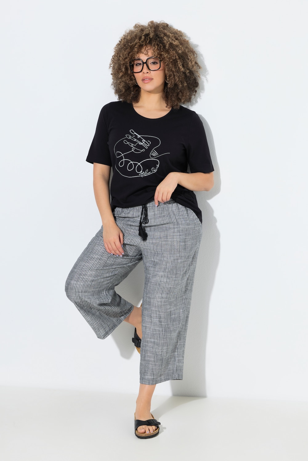 Culotte Rose, Streifen, Leinenmix, weites Bein