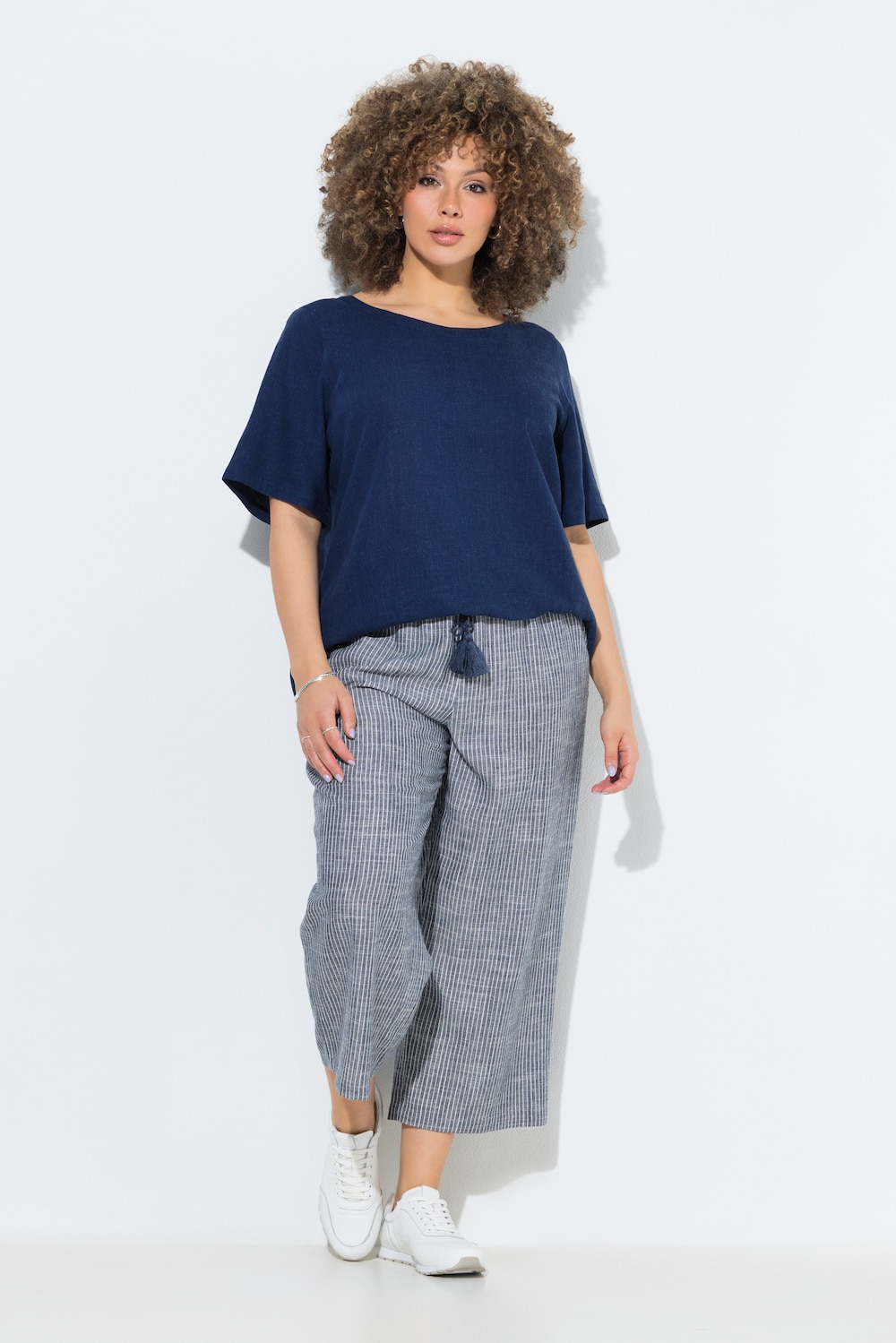 Culotte Rose, Streifen, Leinenmix, weites Bein