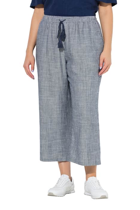 Kalhoty culotte Rose, pruhy, směs lněné látky, široké nohavice