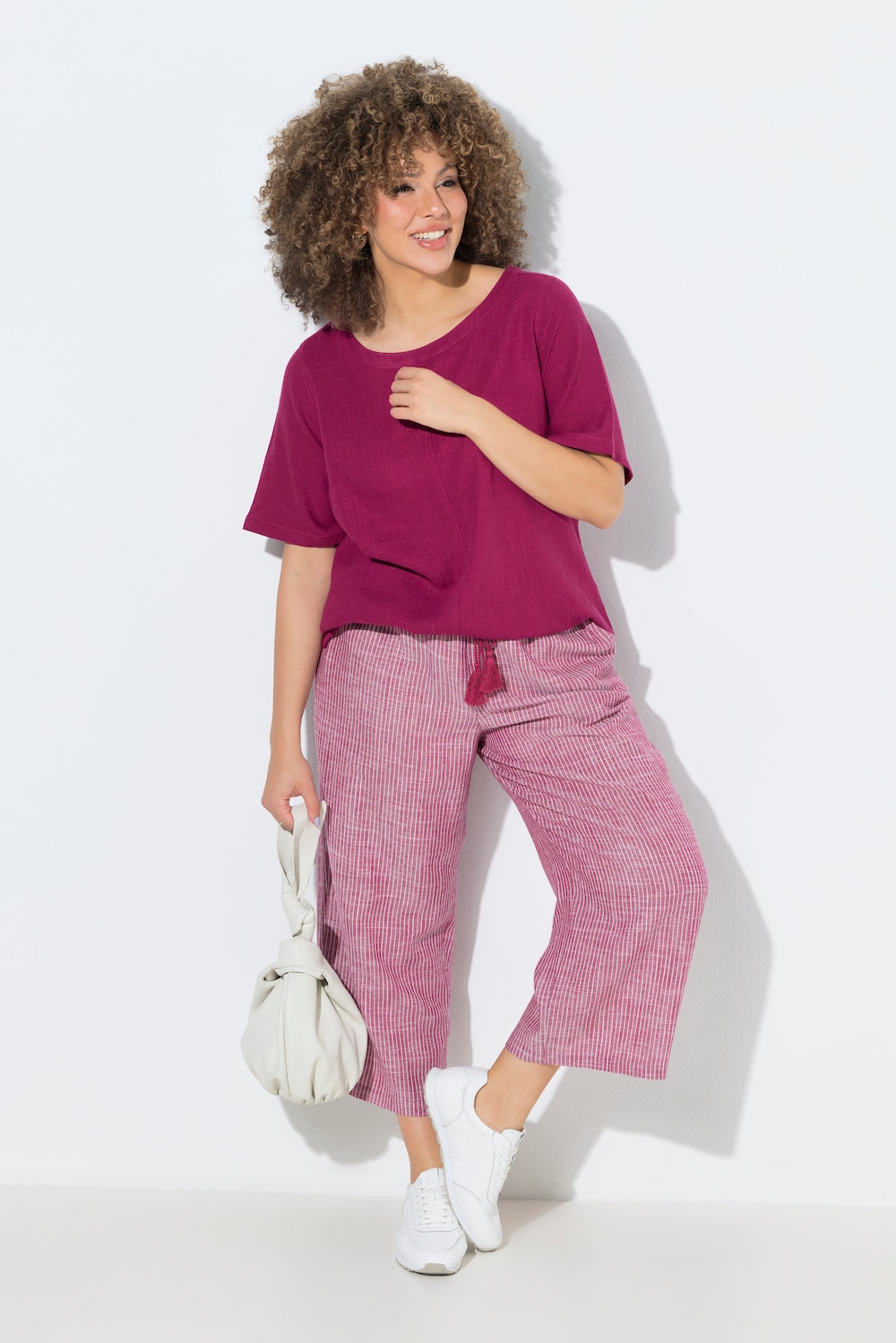 Culotte Rose, Streifen, Leinenmix, weites Bein