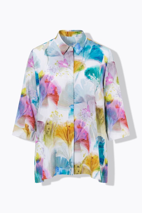 Lyocell-Bluse, Zipfelsaum, Hemdkragen, 3/4-Arm