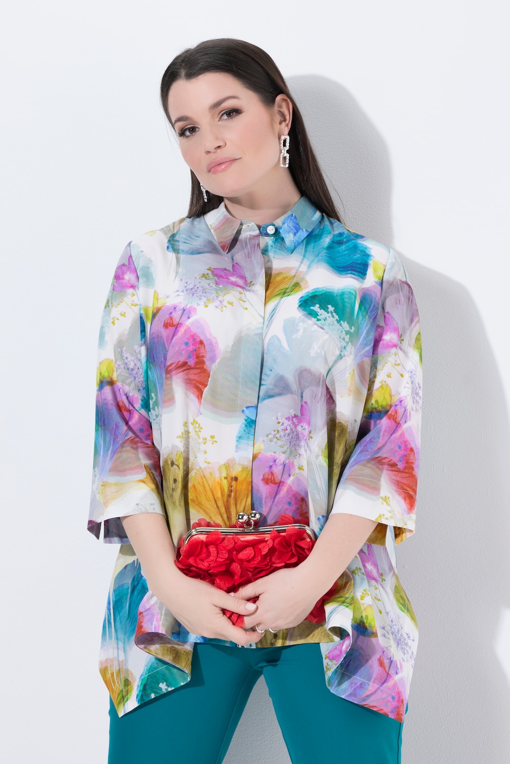 Lyocell-Bluse, Zipfelsaum, Hemdkragen, 3/4-Arm