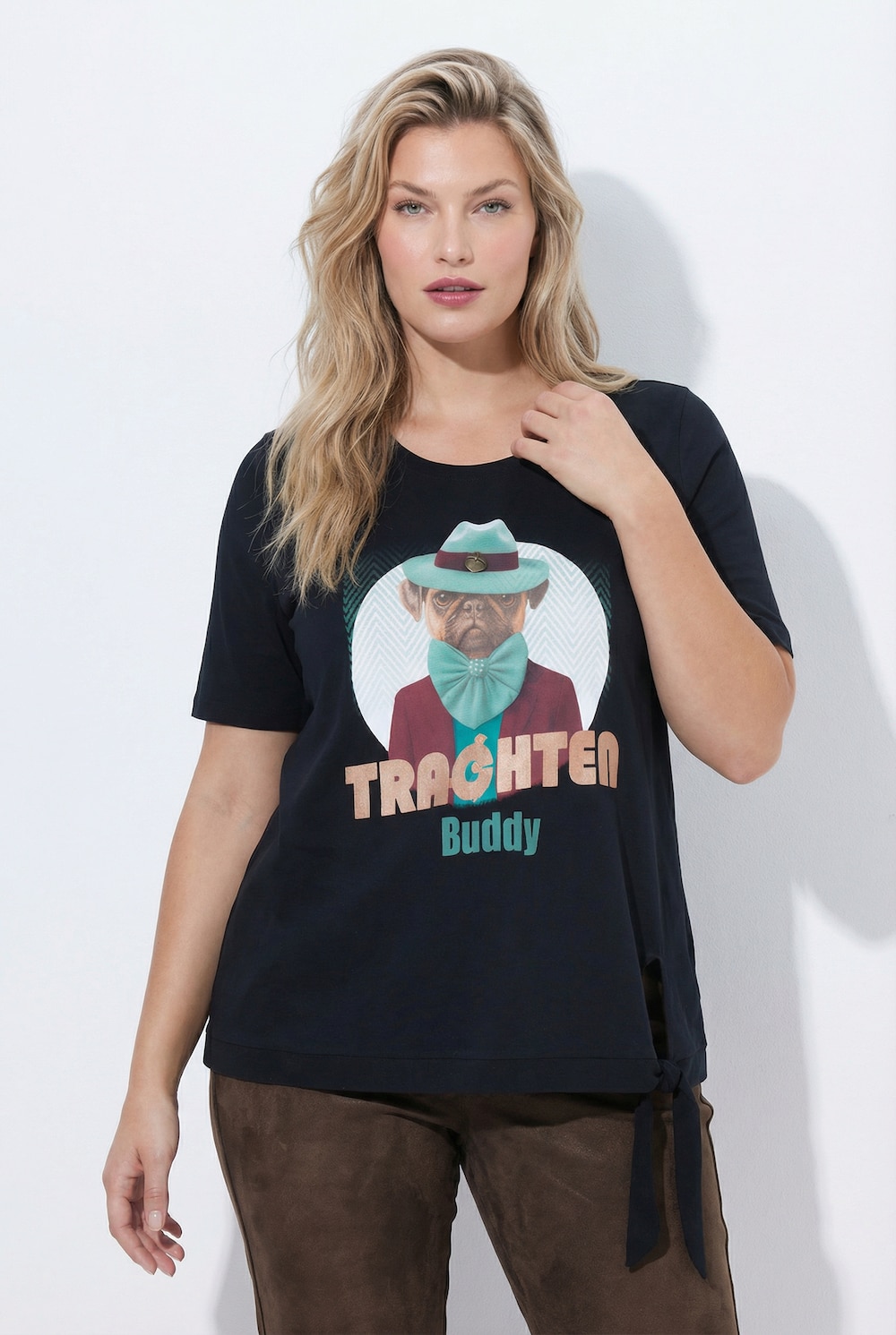 T-Shirt, Mops, Classic, Rundhals, Halbarm, Saumband