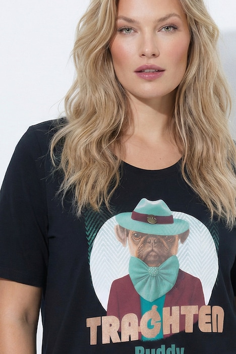 T-Shirt, Mops, Classic, Rundhals, Halbarm, Saumband