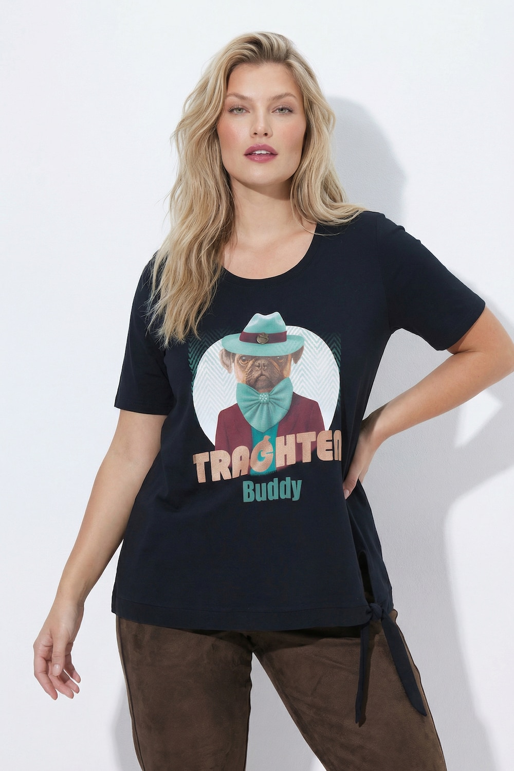 T-Shirt, Mops, Classic, Rundhals, Halbarm, Saumband