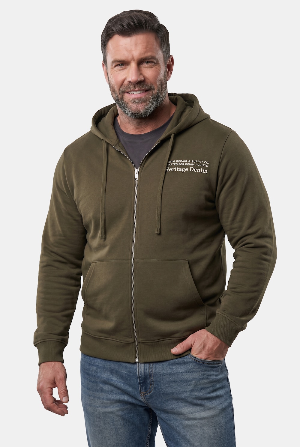 Men+ Sweatjacke, Kapuze, Print, Kängurutasche, bis 8 XL
