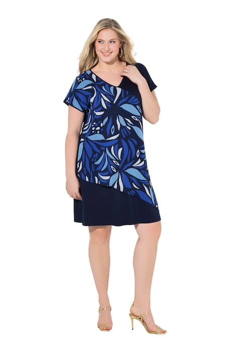 Šaty, vrstva šifonu, volný střih, V výstřih, polodlouhý rukáv