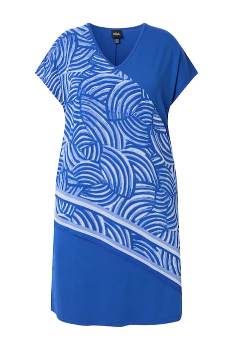 Žerzejové šaty, šifónová vrstva, volný střih, V výstřih, polodlouhý rukáv