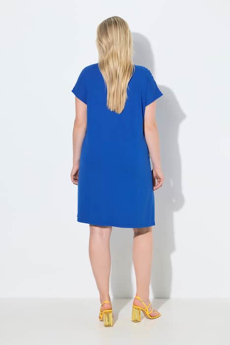 Jerseykleid, Chiffon-Lage, Oversized, V-Ausschnitt, Halbarm