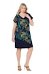 Žerzejové šaty, šifónová vrstva, listy, V výstřih, polodlouhý rukáv