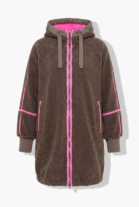 Teddy- Long-Jacke, Oversize, Kapuze