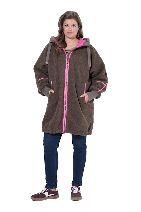 Dlouhá bunda Teddy, oversize, kapuce