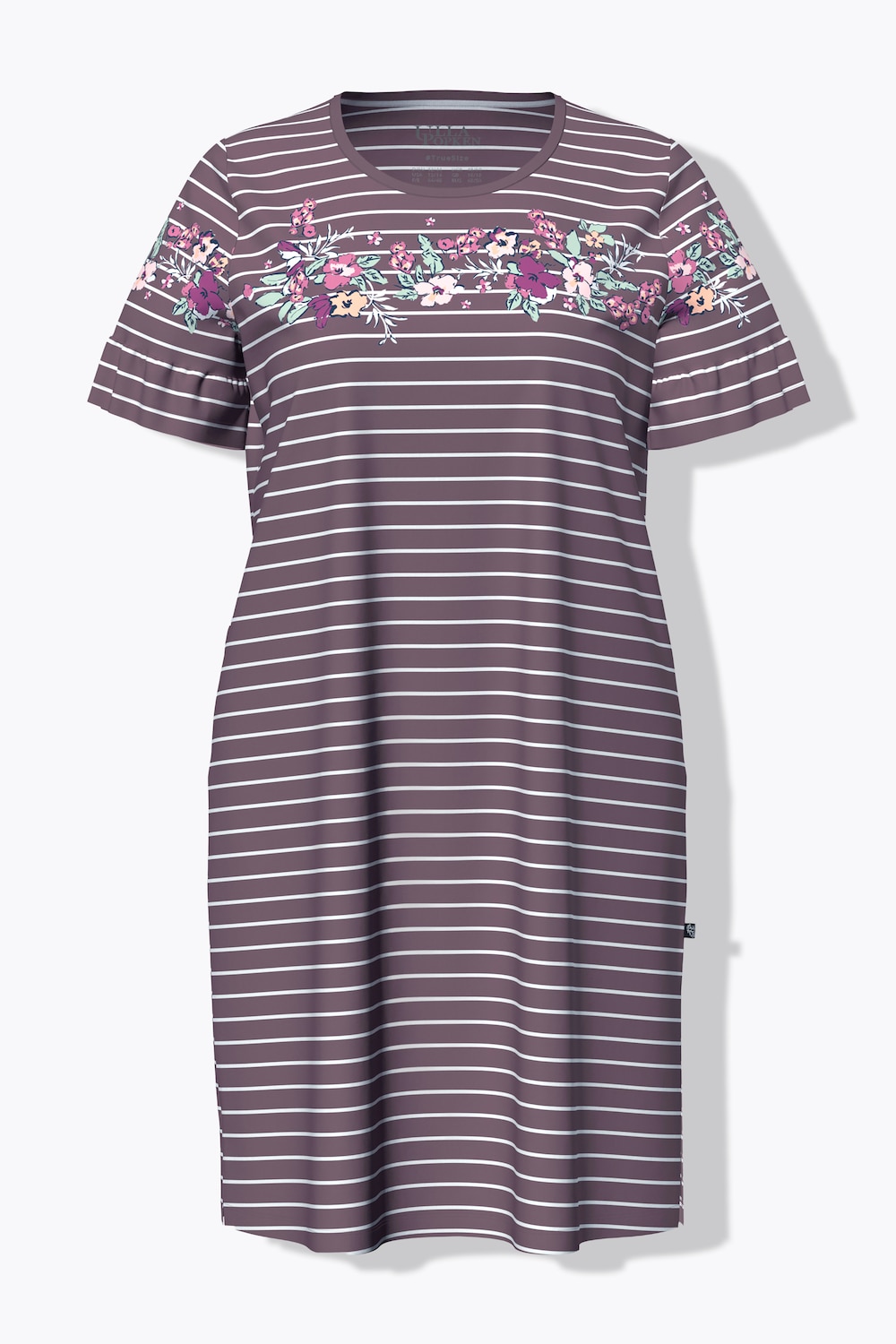 Stora storlekar Lång t-shirt med blommiga ränder, Dam, brun, storlek: 42/44, Bomull, Ulla Popken