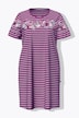 Camicia da notte, stampa a righe e fiori, scollo tondo, mezze maniche a volant