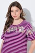 Camicia da notte, stampa a righe e fiori, scollo tondo, mezze maniche a volant