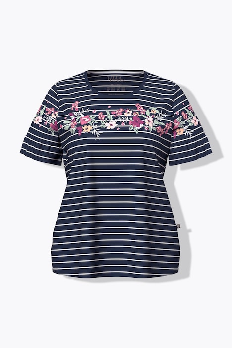 Pyjama, Blütenstreifen, Rundhals, Volant-Halbarm