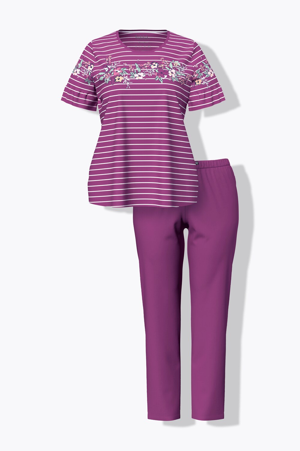 Stora storlekar Pyjamas med blommiga ränder, Dam, lila, storlek: 62/64, Bomull, Ulla Popken