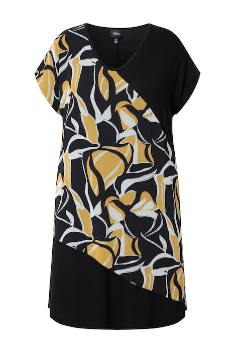 Žerzejové šaty, šifónová vrstva, volný střih, V výstřih, polodlouhý rukáv