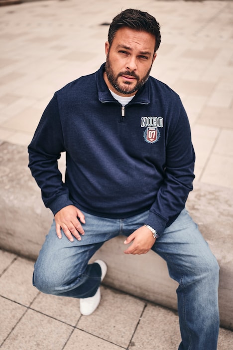 Sweatshirt, Troyerkragen, Print, bis 8 XL